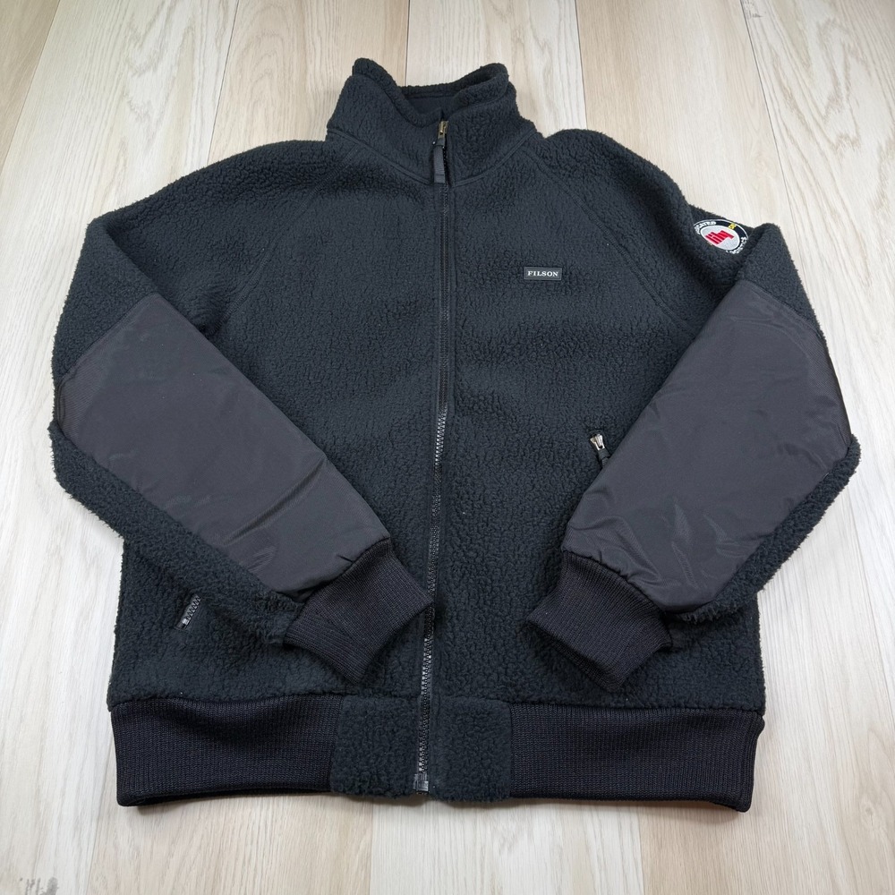 Filson Mens Black Polartec Thermal Pro Full Zip Sherpa Fleece Golf Jacket Sze L